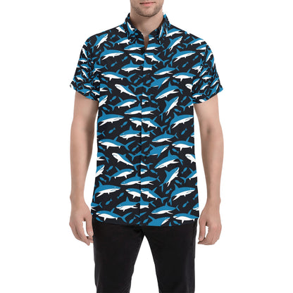Shark Print Design LKS303 Men Short Sleeve Button Up Shirt