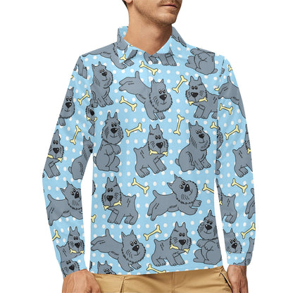 Schnauzers Pattern Print Design A02 Long Sleeve Polo Shirt For Men's