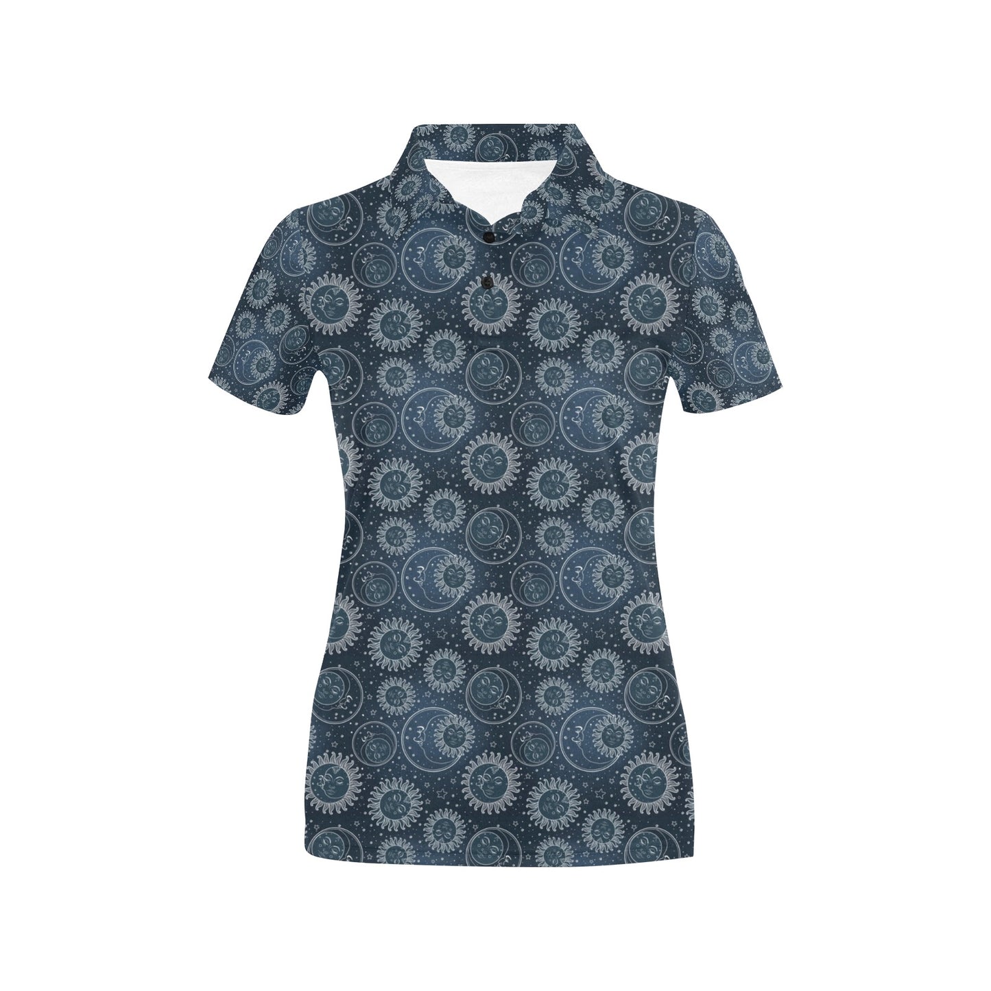 Sun Moon Tattoo Design Themed Print Women's Polo Shirt