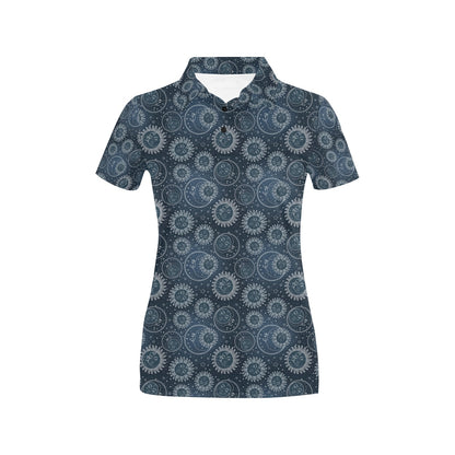 Sun Moon Tattoo Design Themed Print Women's Polo Shirt