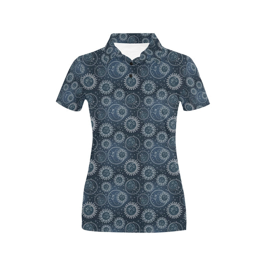 Sun Moon Tattoo Design Themed Print Women's Polo Shirt