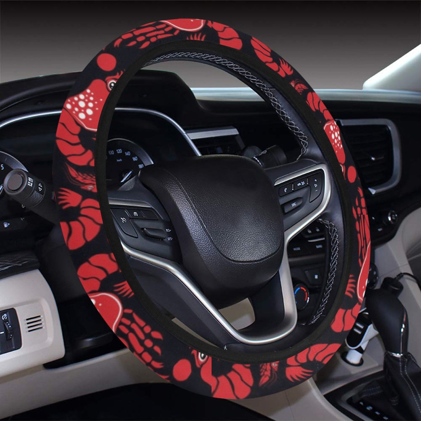 Shrimp Print Design LKS303 Steering Wheel Cover with Elastic Edge
