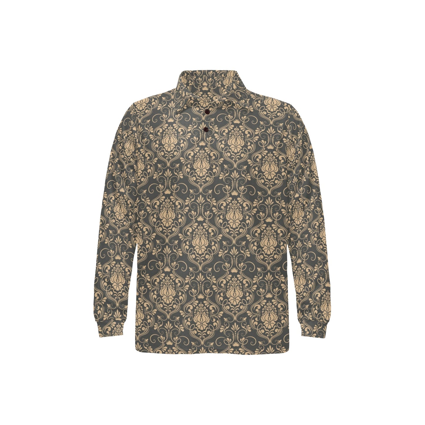 Damask Elegant Luxury Print Pattern Long Sleeve Polo Shirt For Men's
