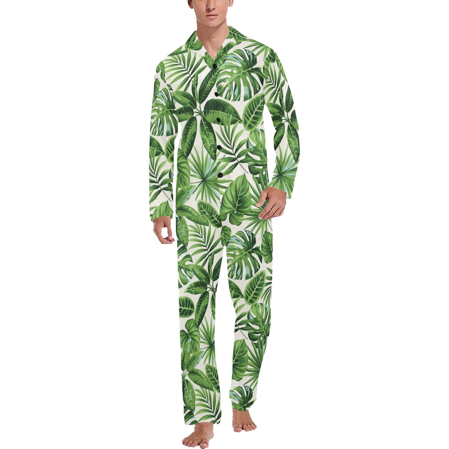 Tropical Flower Pattern Print Design TF013 Men's Long Pajama Set