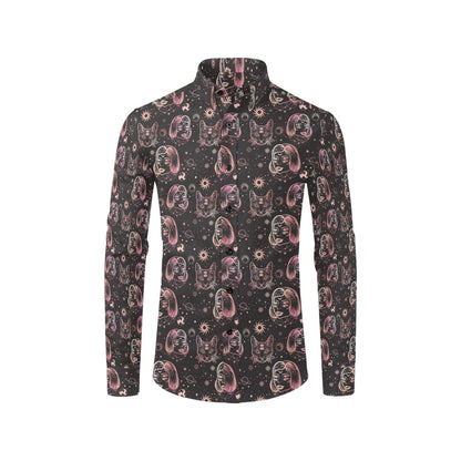 Third Eye Girl Cat Print Design LKS305 Men's Long Sleeve Dress Shirt