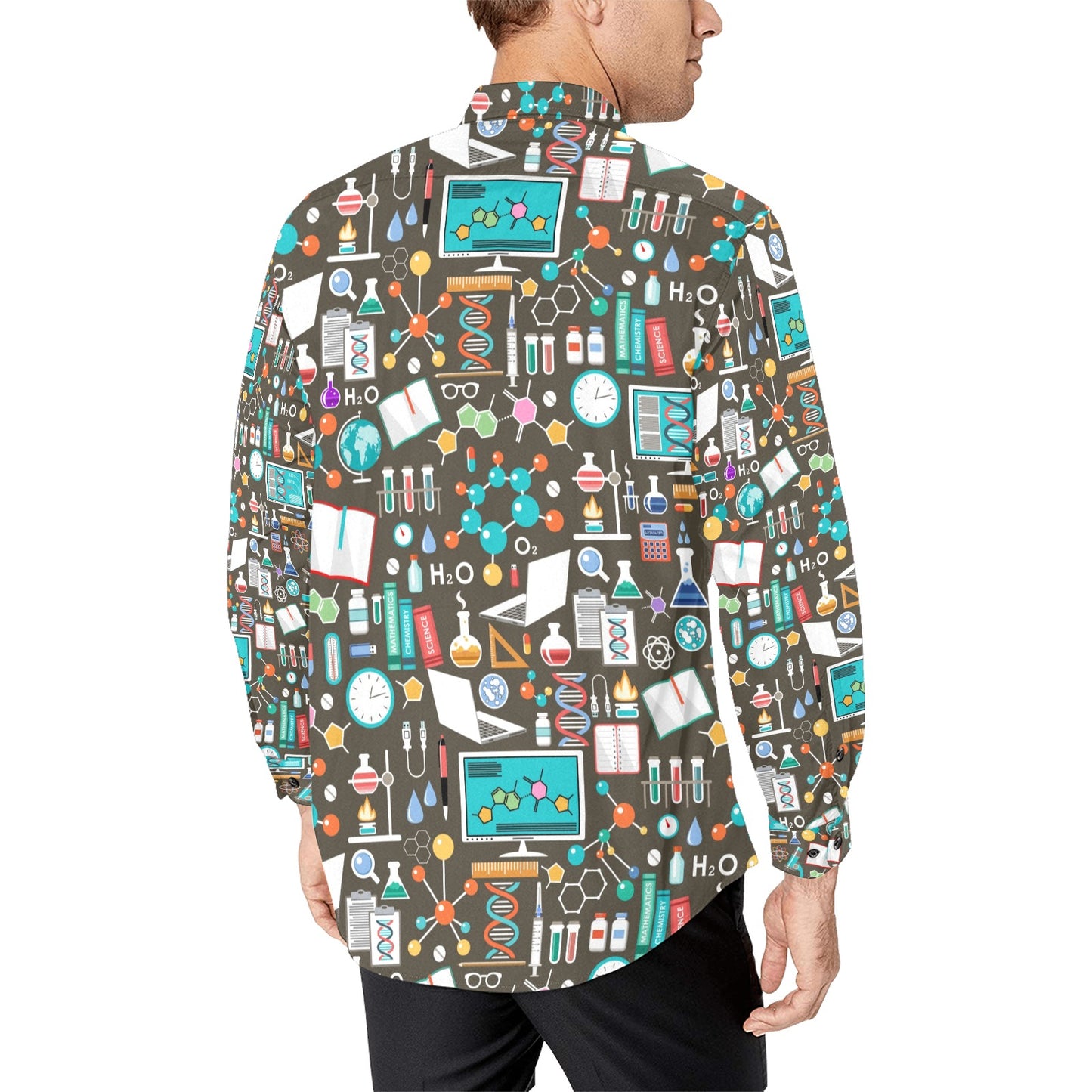 Science Print Design LKS303 Men's Long Sleeve Dress Shirt