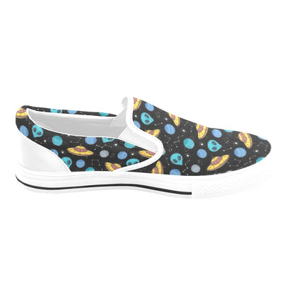 UFO Alien Print Design LKS306 White Slip Ons Canvas Women's Shoes