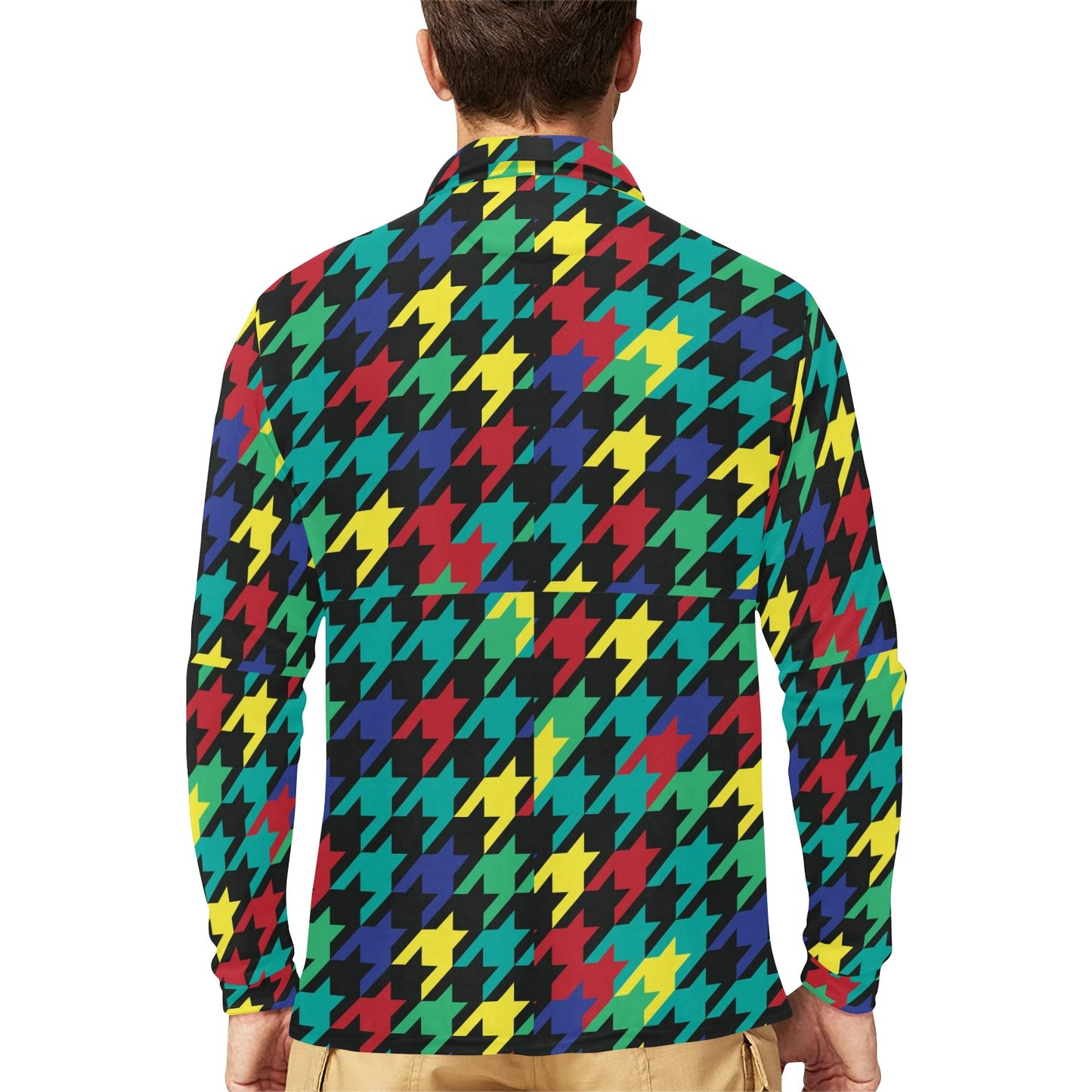 Houndstooth Colorful Pattern Print Design 02 Long Sleeve Polo Shirt For Men's