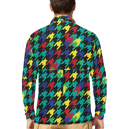 Houndstooth Colorful Pattern Print Design 02 Long Sleeve Polo Shirt For Men's