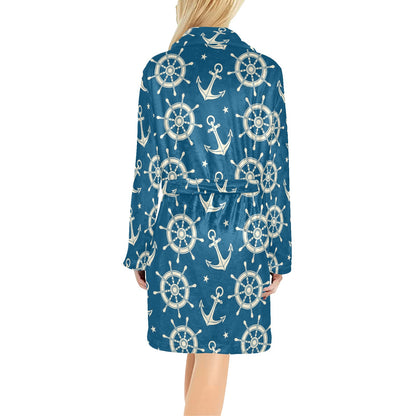 Anchor Pattern Print Design 01 Women's Fleece Robe