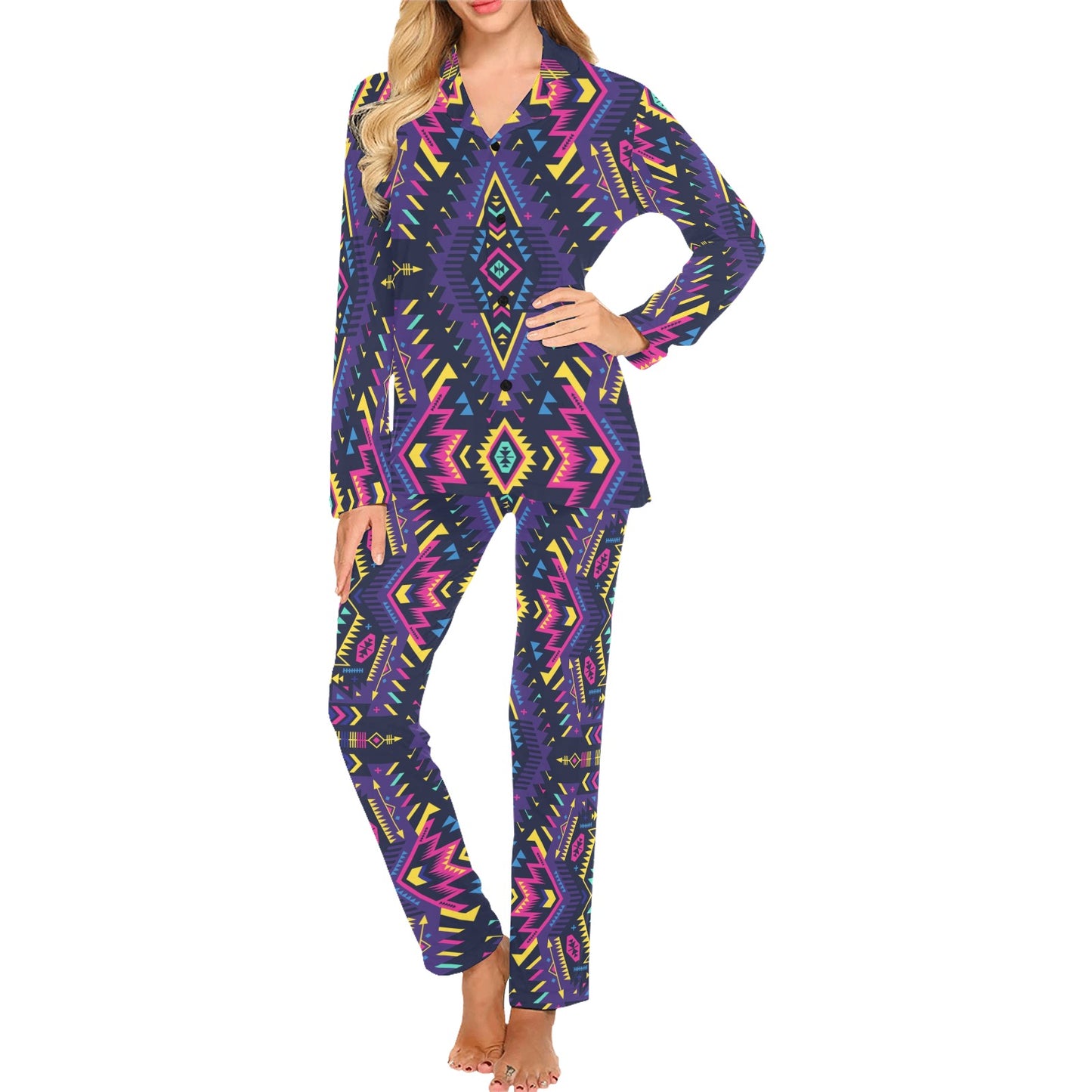 Aztec Pattern Print Design 07 Women's Long Pajama Set