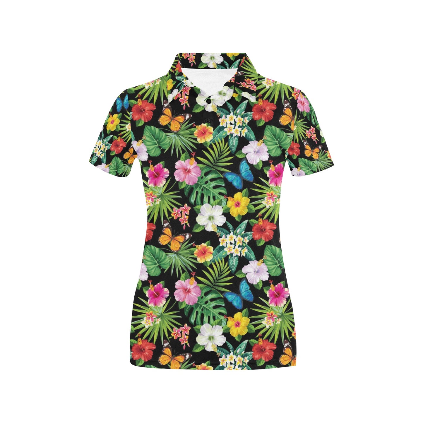Hibiscus With Butterfly Print Design LKS305 Women's Polo Shirt