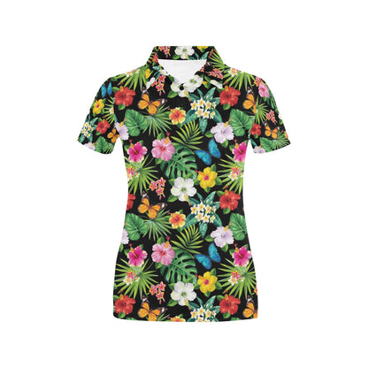 Hibiscus With Butterfly Print Design LKS305 Women's Polo Shirt