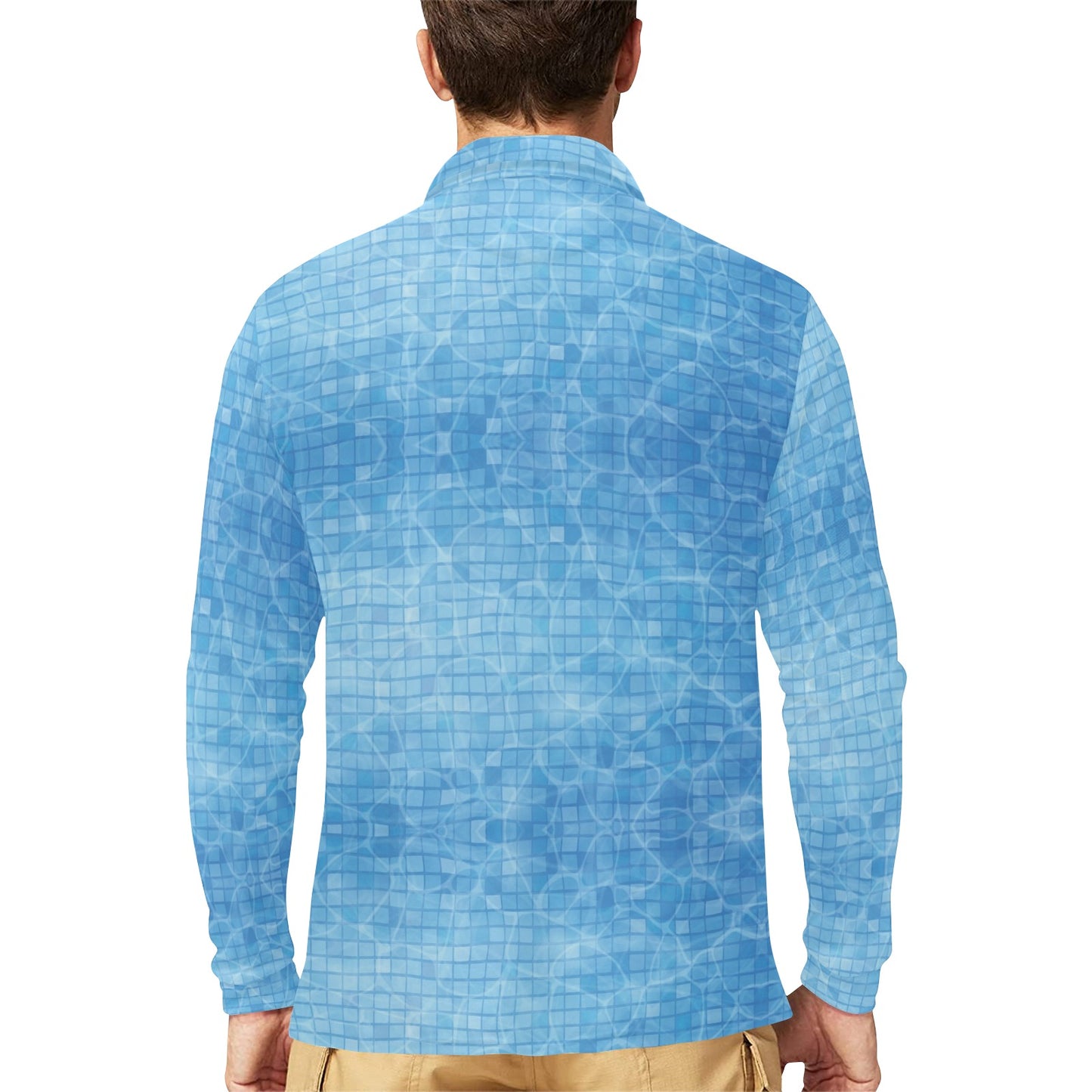 Swimming Pool Print Design LKS302 Long Sleeve Polo Shirt For Men's