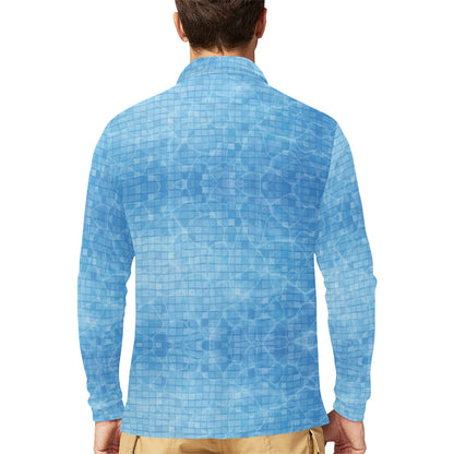 Swimming Pool Print Design LKS302 Long Sleeve Polo Shirt For Men's