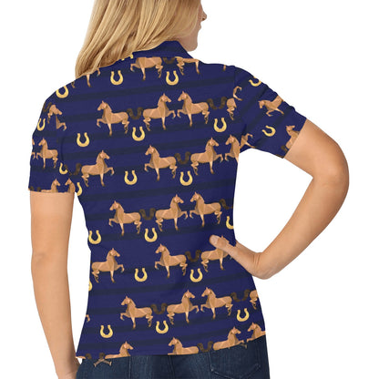 Horse Luxury Themed Pattern Print Women's Polo Shirt
