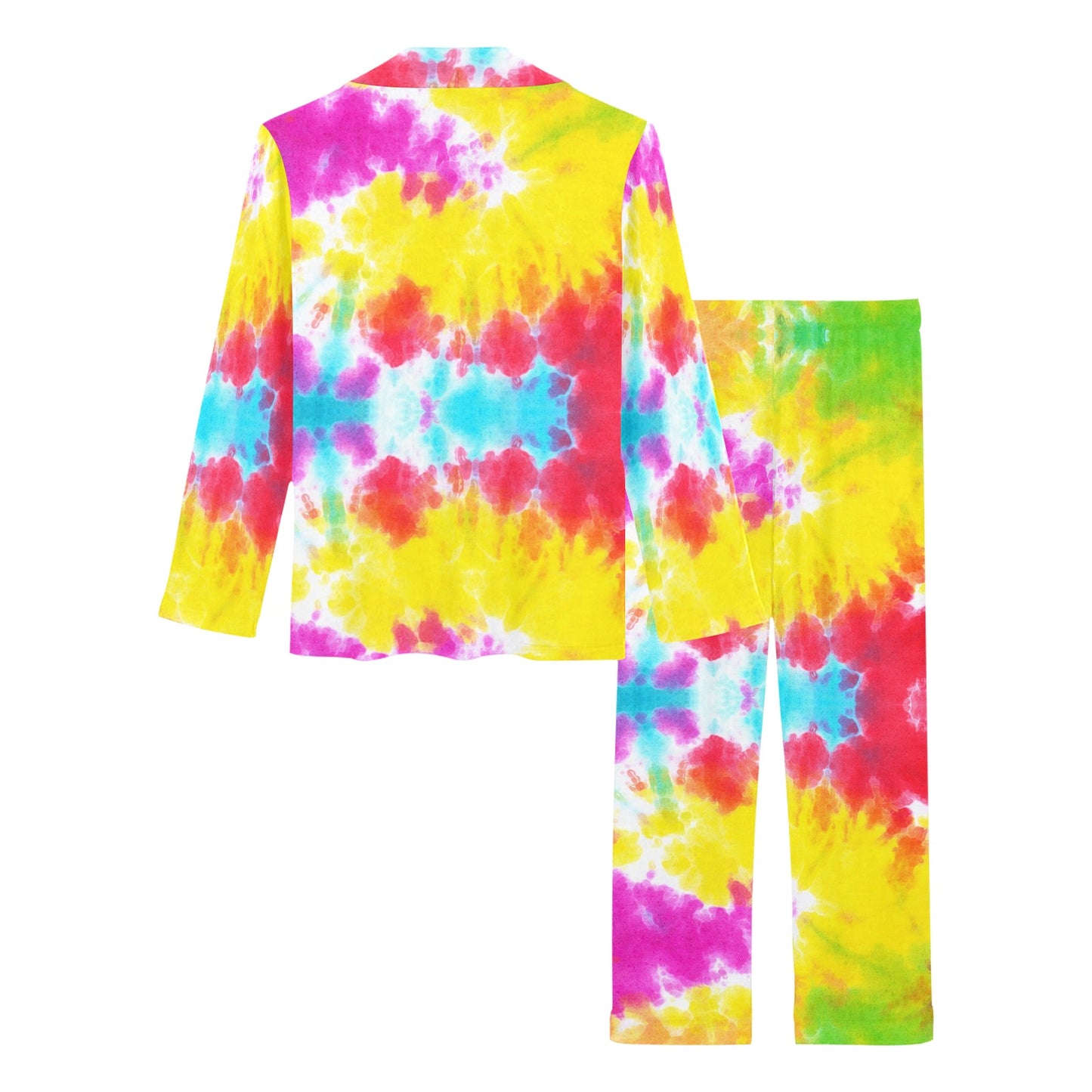 Tie Dye Rainbow Themed Print Women's Long Pajama Set