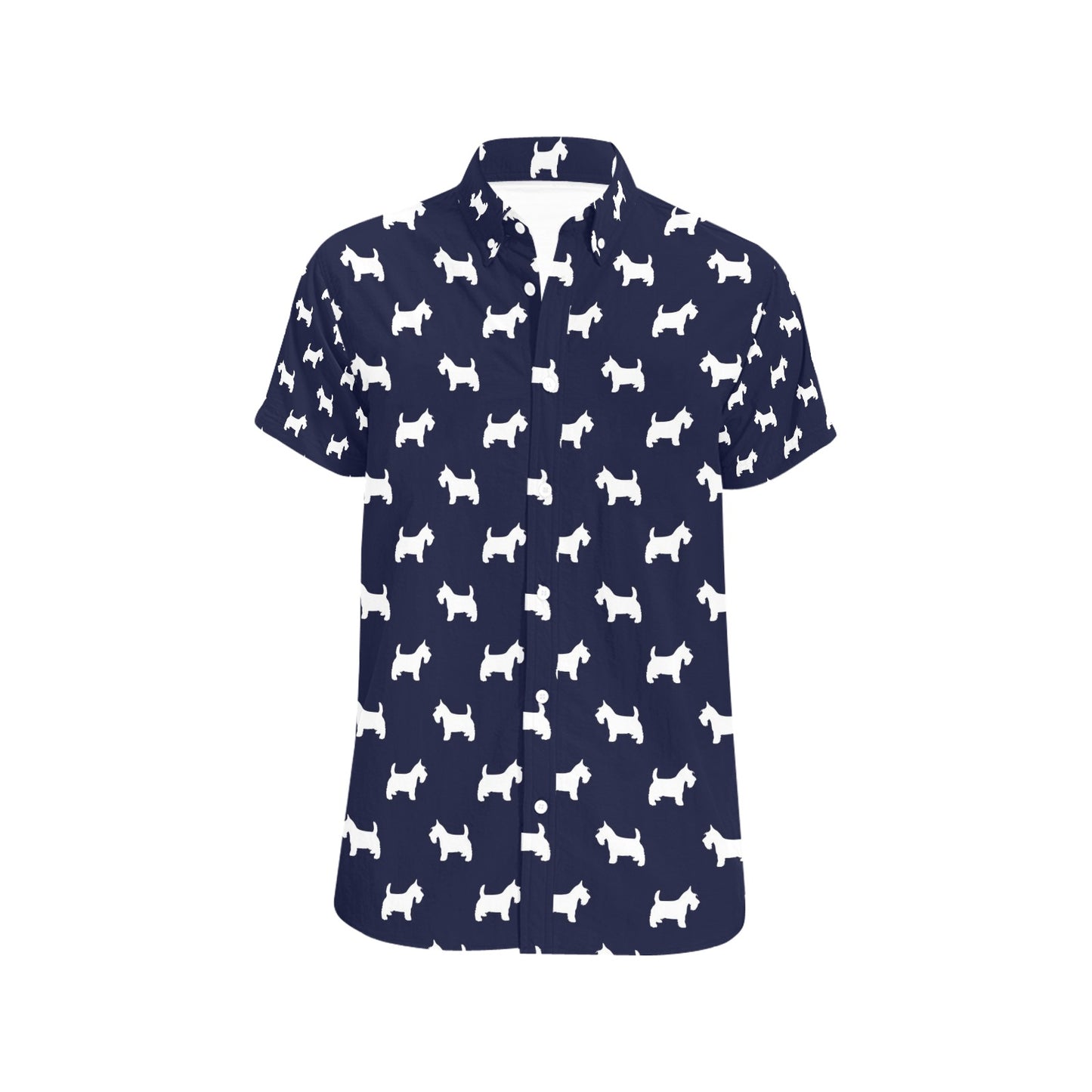 Scottish Terriers Print Design LKS3019 Men Short Sleeve Button Up Shirt