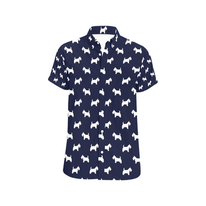 Scottish Terriers Print Design LKS3019 Men Short Sleeve Button Up Shirt