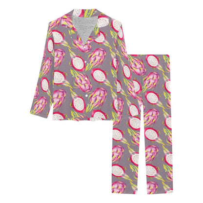 Dragonfruit Pattern Print Design DF03 Women's Long Pajama Set