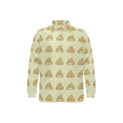 Poop Emoji Pattern Print Design A04 Long Sleeve Polo Shirt For Men's