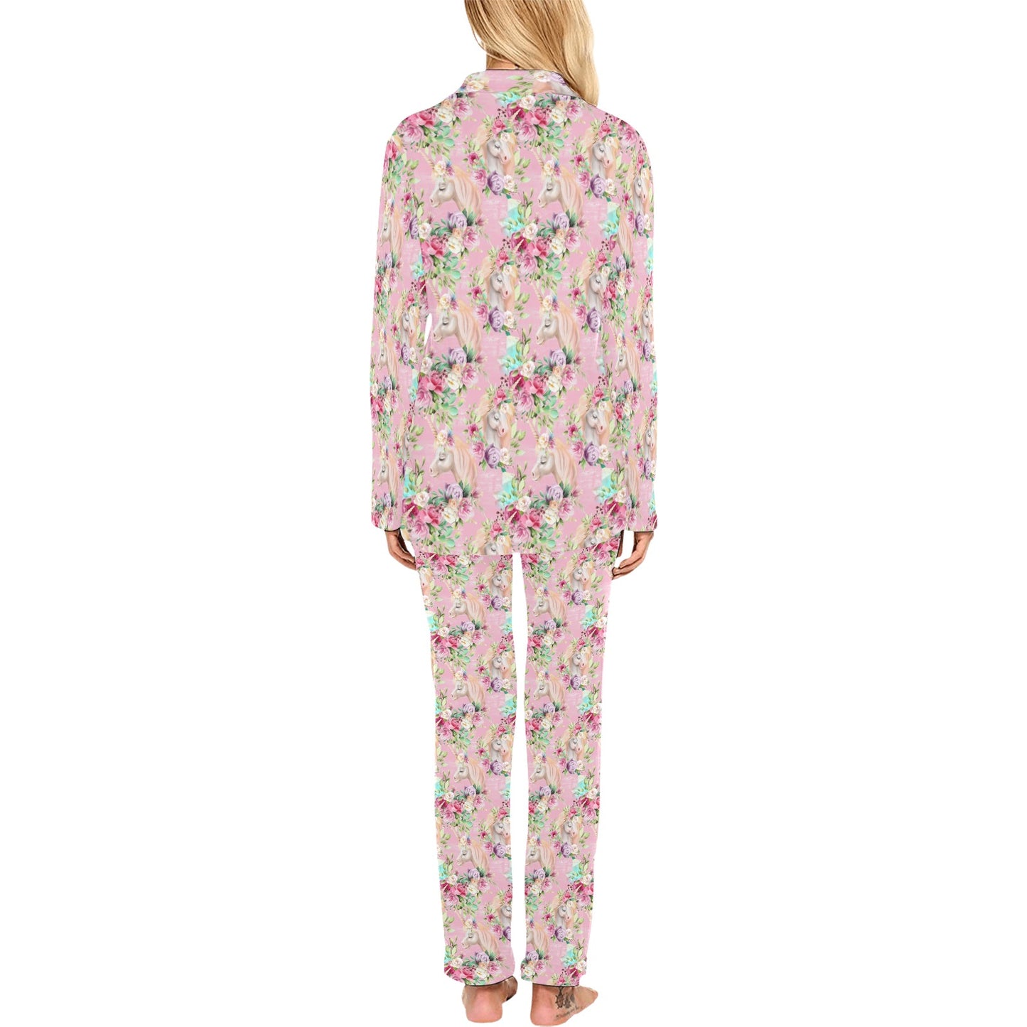 Unicorn Princess with Rose Women's Long Pajama Set
