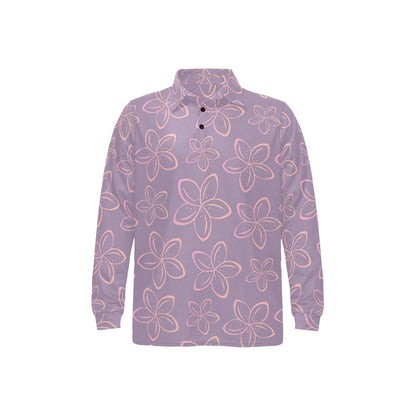 Plumeria Pattern Print Design A01 Long Sleeve Polo Shirt For Men's