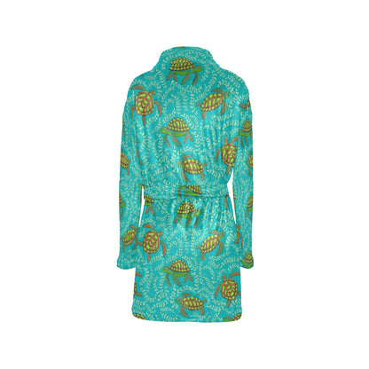Sea Turtle Pattern Print Design T010 Women's Fleece Robe