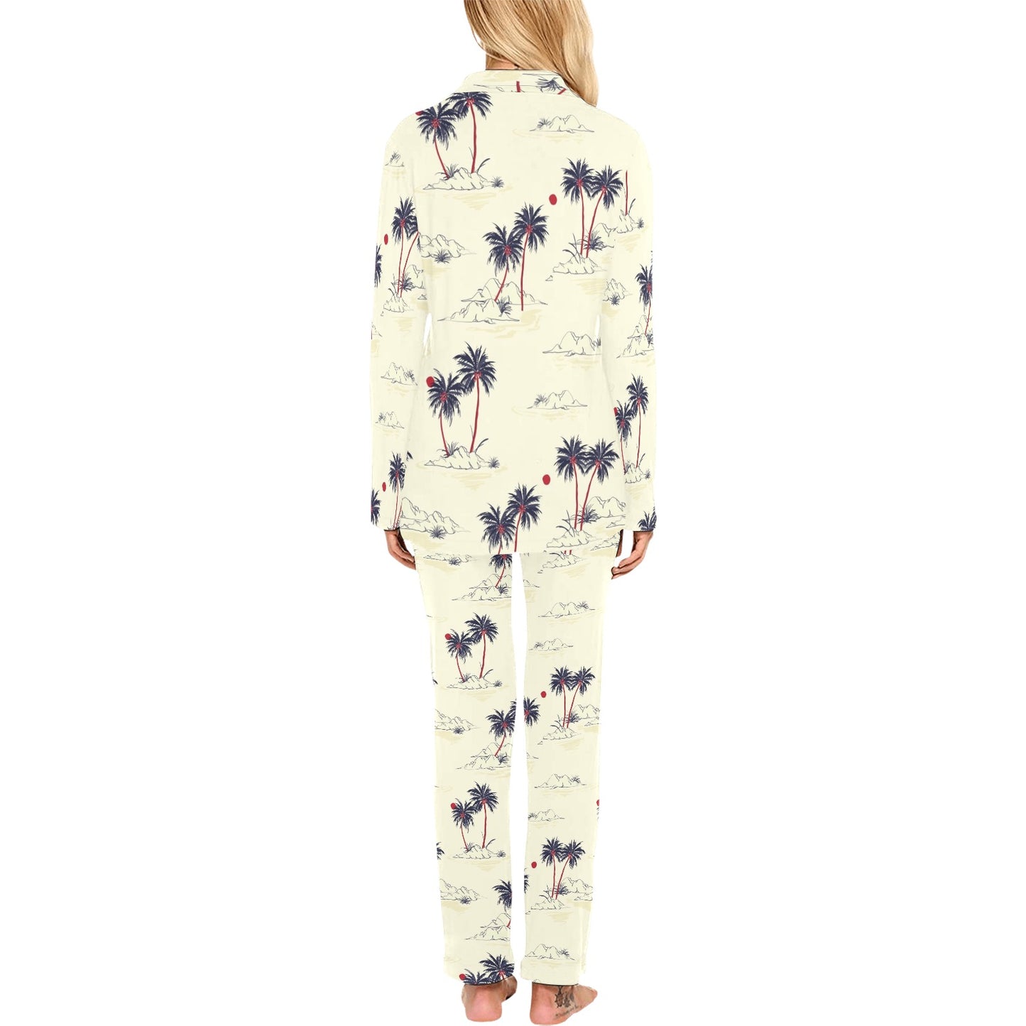 Palm Tree Pattern Print Design PT08 Women's Long Pajama Set