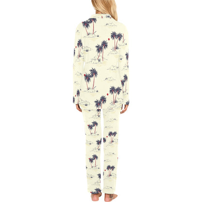 Palm Tree Pattern Print Design PT08 Women's Long Pajama Set