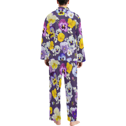 Pansy Pattern Print Design PS02 Men's Long Pajama Set