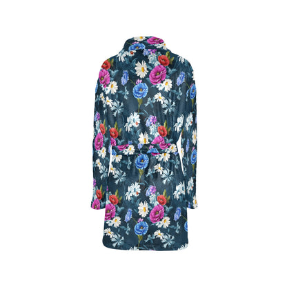 Floral Blue Themed Print Women's Fleece Robe