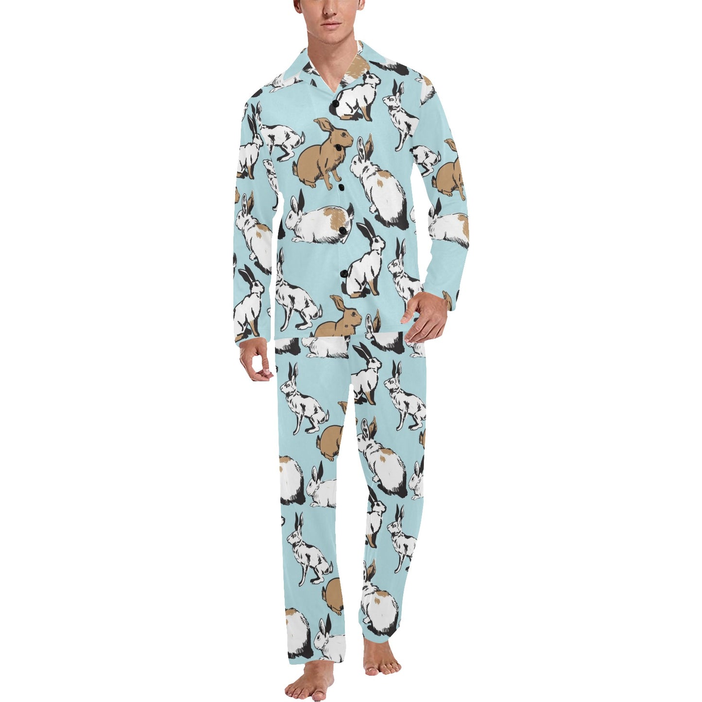 Rabbit Pattern Print Design RB018 Men's Long Pajama Set