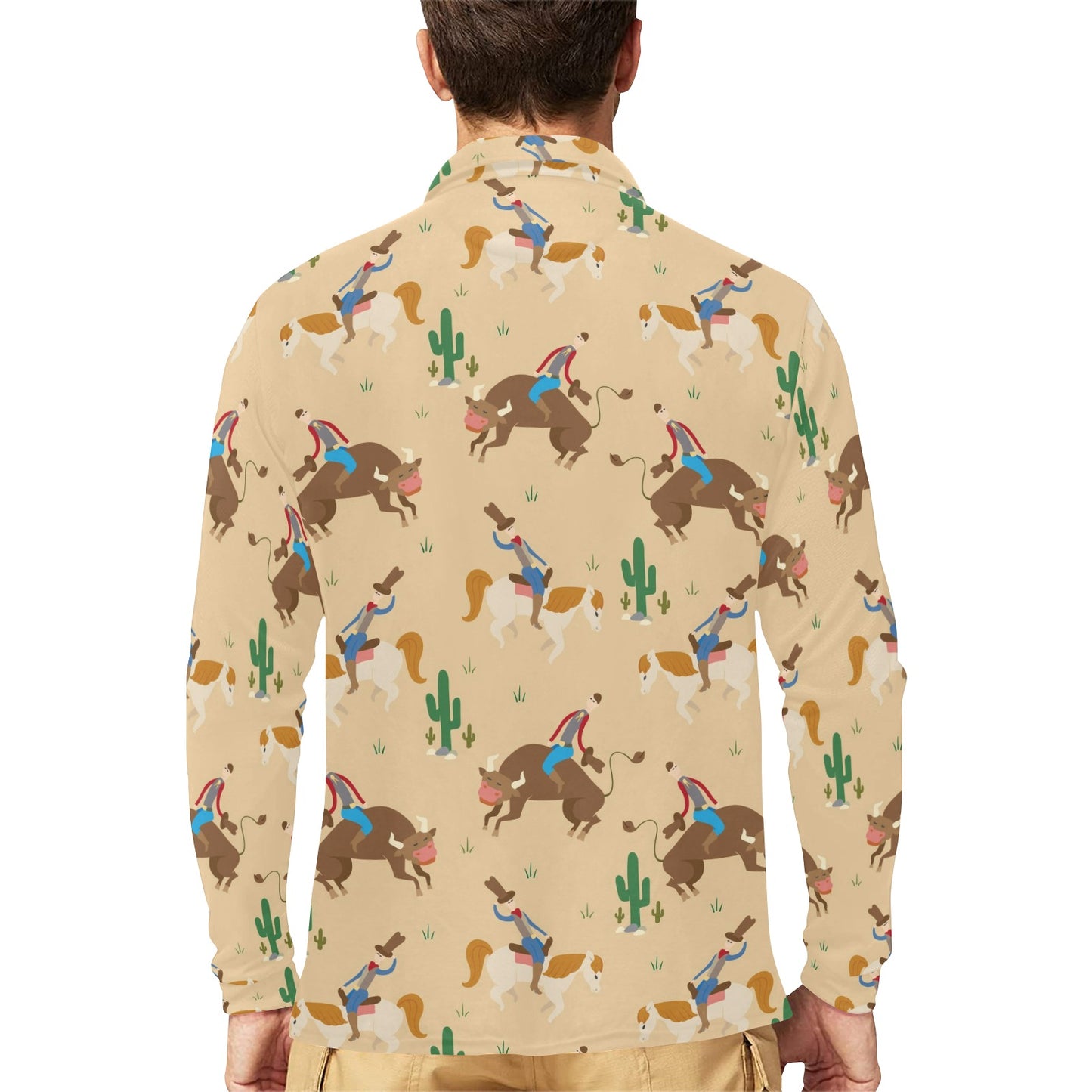 Rodeo Pattern Print Design A02 Long Sleeve Polo Shirt For Men's