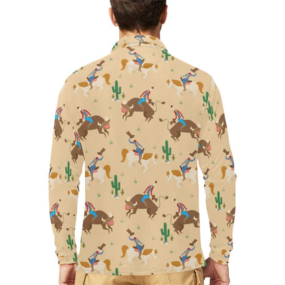 Rodeo Pattern Print Design A02 Long Sleeve Polo Shirt For Men's
