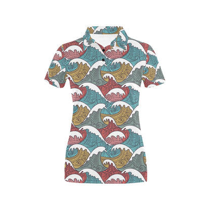 Tribal Wave Pattern Print Women's Polo Shirt