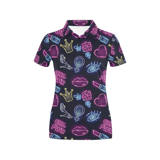 Lipstick Neon Pattern Print Design 02 Women's Polo Shirt