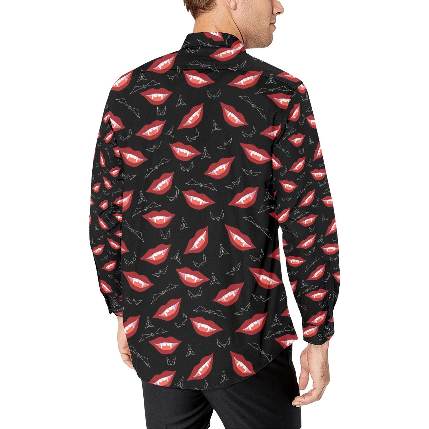 Vampire Lips Print Design LKS301 Men's Long Sleeve Dress Shirt