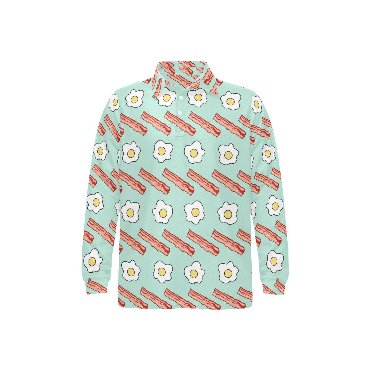 Bacon Sausage Pattern Print Design 01 Long Sleeve Polo Shirt For Men's