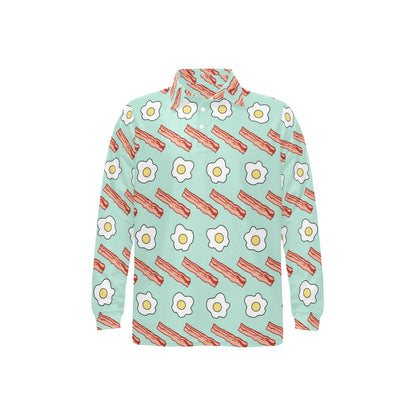Bacon Sausage Pattern Print Design 01 Long Sleeve Polo Shirt For Men's