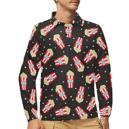 Popcorn Pattern Print Design A01 Long Sleeve Polo Shirt For Men's