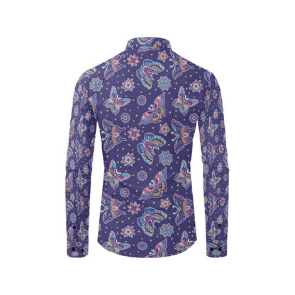 Butterfly Print Design LKS303 Men's Long Sleeve Dress Shirt