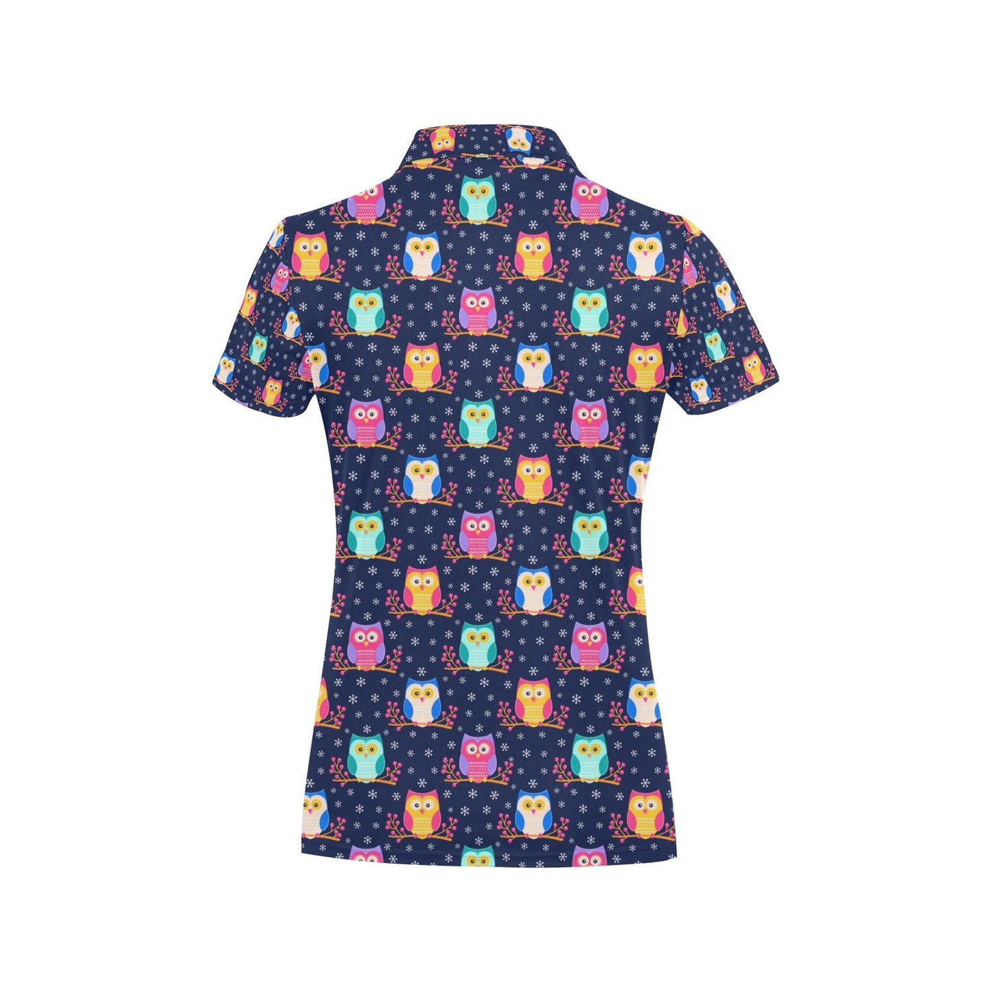 Owl Cute Themed Design Print Women's Polo Shirt