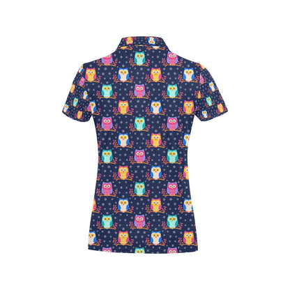 Owl Cute Themed Design Print Women's Polo Shirt