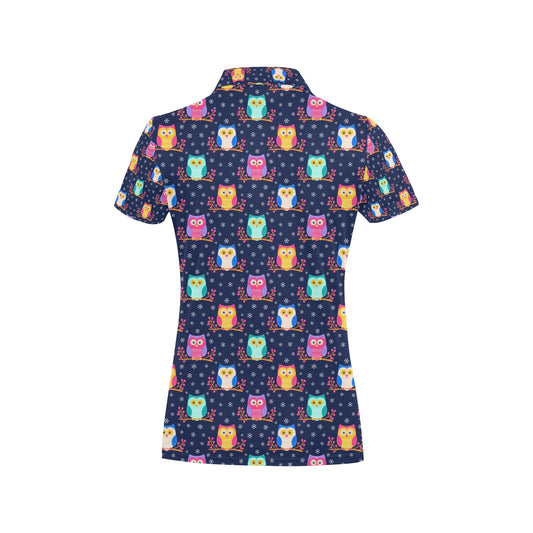 Owl Cute Themed Design Print Women's Polo Shirt