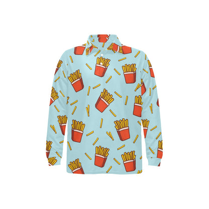 French Fried Pattern Print Design 02 Long Sleeve Polo Shirt For Men's