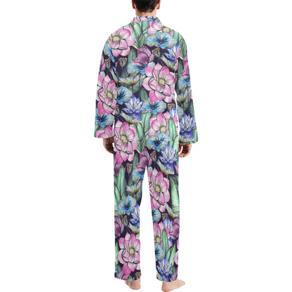 Water Lily Pattern Print Design WL07 Men's Long Pajama Set