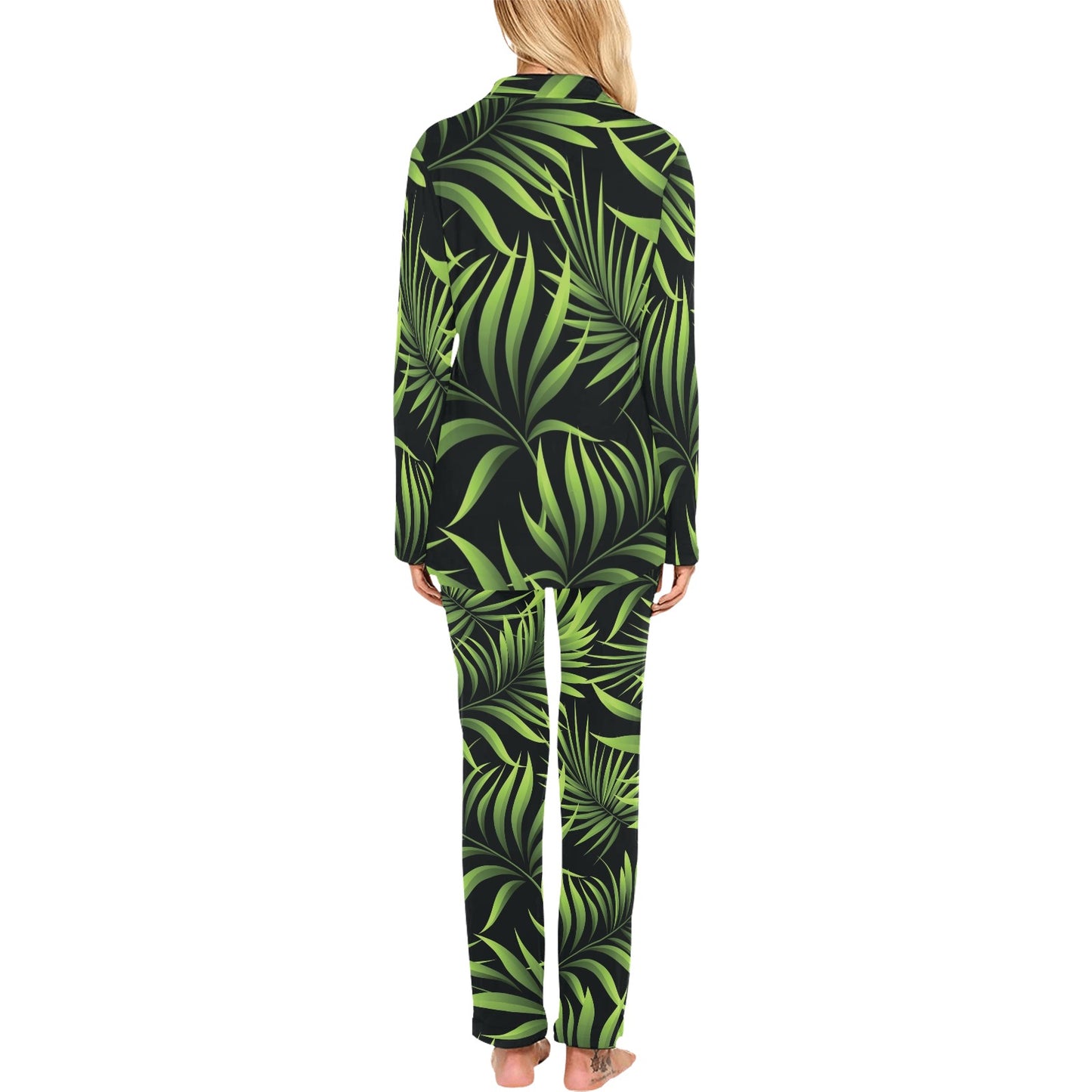 Palm Leaves Pattern Print Design PL07 Women's Long Pajama Set