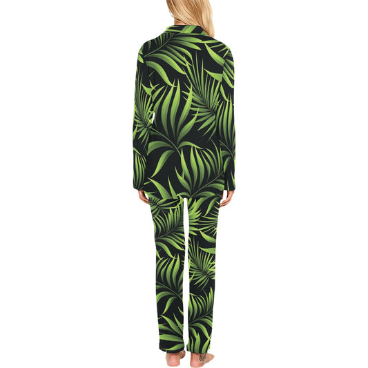 Palm Leaves Pattern Print Design PL07 Women's Long Pajama Set