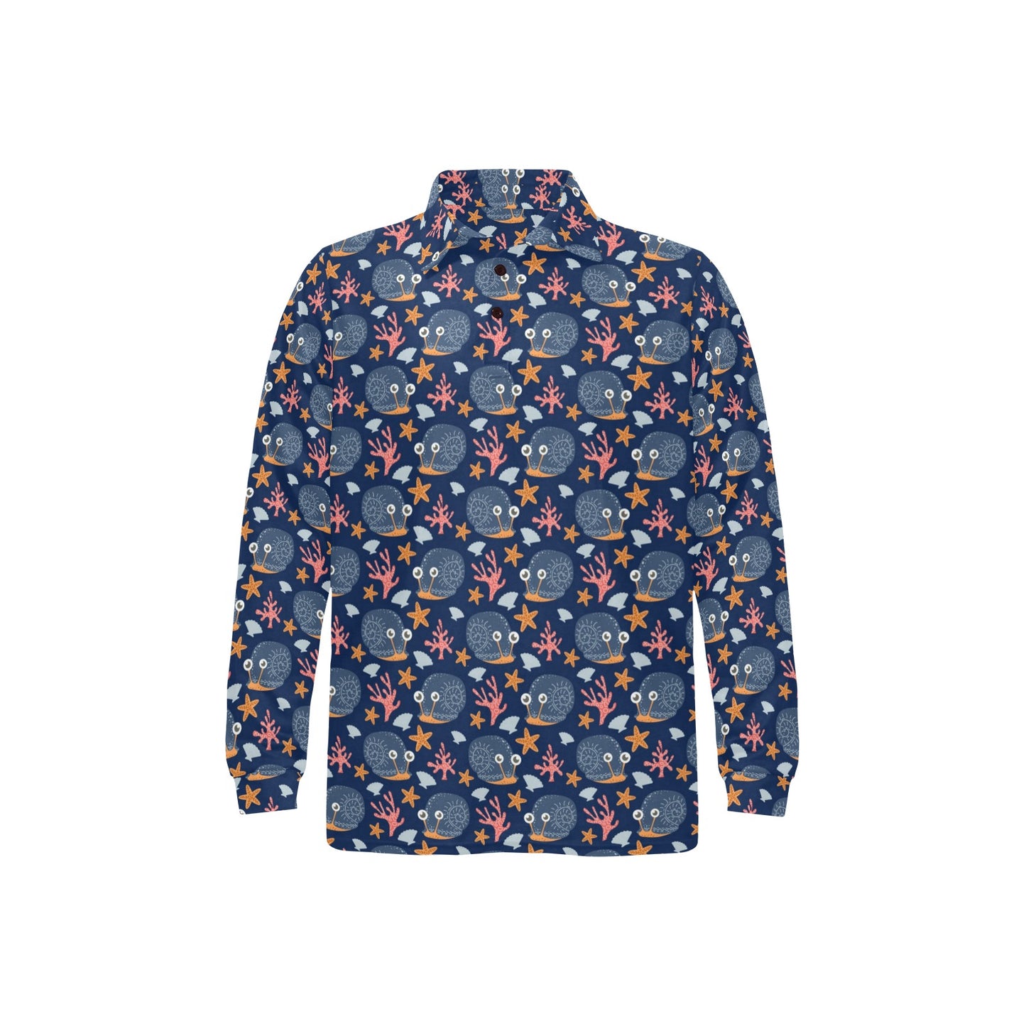Snail Print Design LKS402 Long Sleeve Polo Shirt For Men's